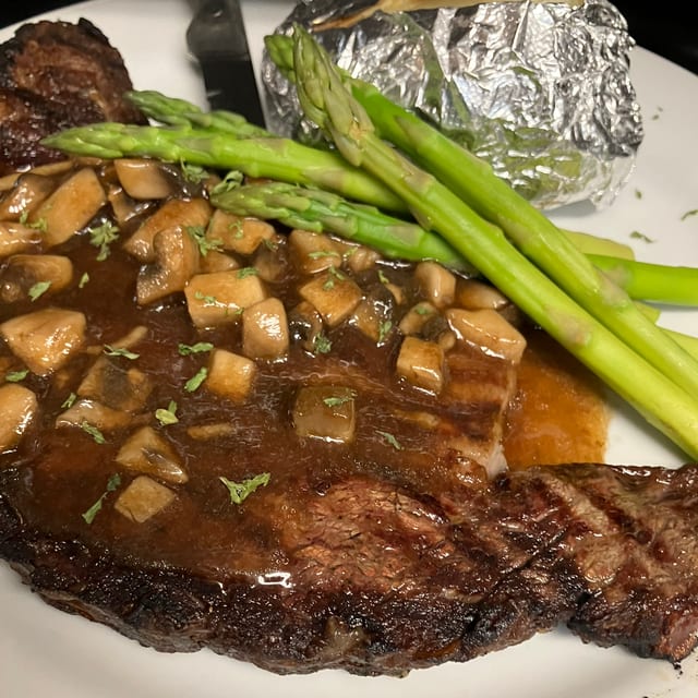 Fire Charred Mushroom Ribeye Steak.