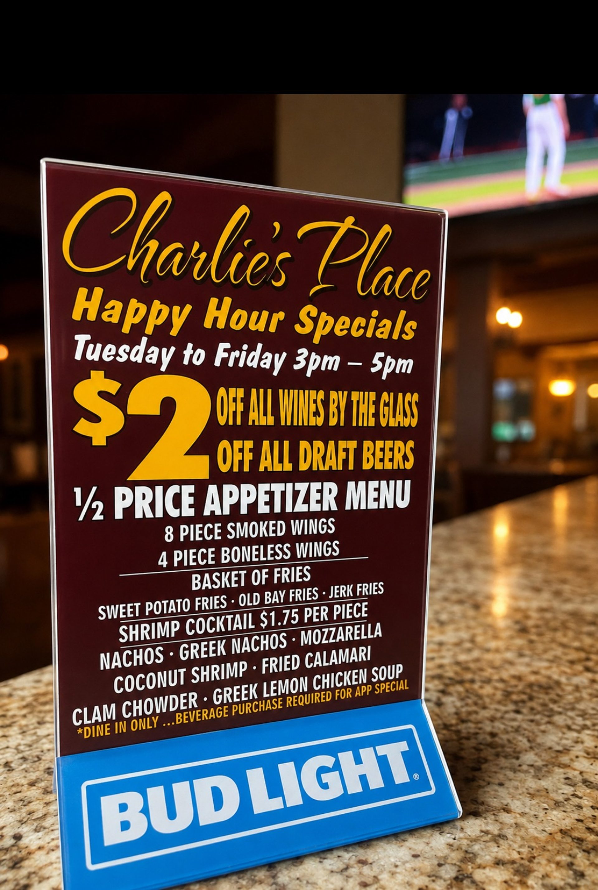 Happy hour, Tues-Friday 3-5